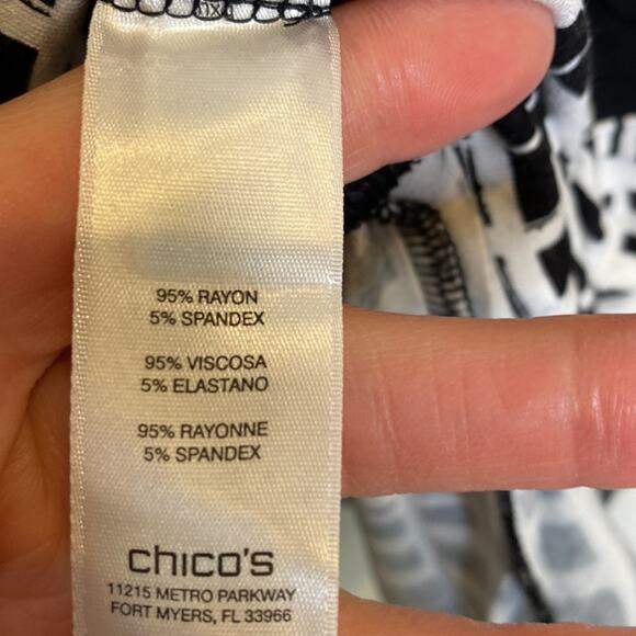 Chico’s Plaid Black & White Color Block Hem Tunic Top EUC Sz 16 Stretchy Rayon - Picture 5 of 13